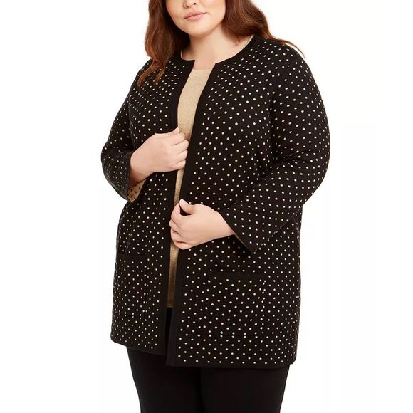 Anne Klein Women's Plus Metallic Polka-Dot Cardigan Sweater Black Size 0X - Picture 1 of 3